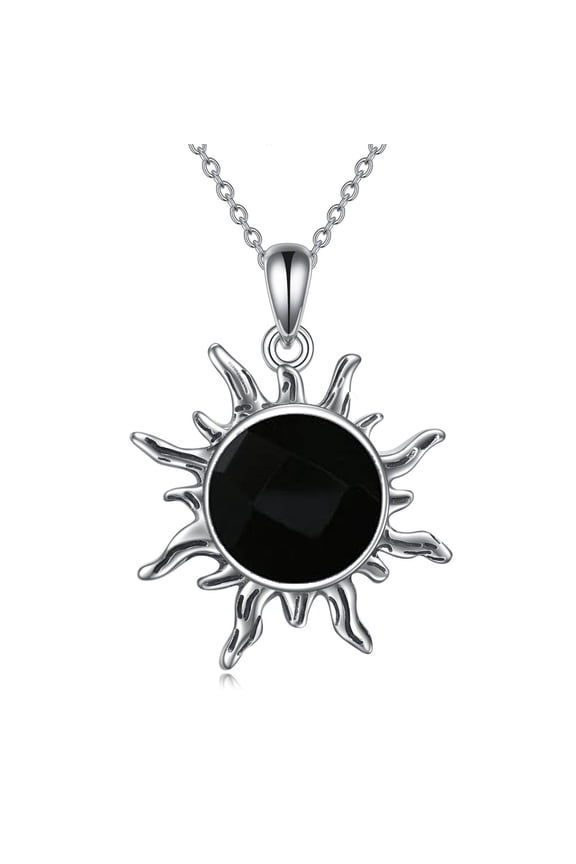 Black Onyx Sun Necklace for Women Sterling Silver Sun Necklace Jewelry Gift for Women