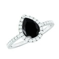 thumbnail image 1 of Rosec Jewels Black Onyx Teardrop Ring for Women with Diamond Halo (5X7 MM Pear Shape Onyx), 10K White Gold, US 4.00, 1 of 8