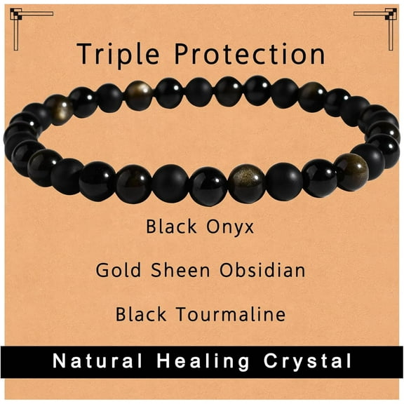 Black Onyx Tourmaline Bracelet Triple Protection Healing Bracelet Obsidian Hematite Bracelet For Men And Women