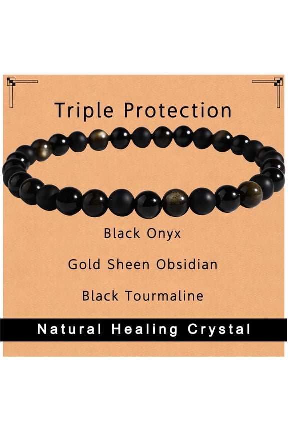 Black Onyx Tourmaline Bracelet Triple Protection Healing Bracelet Obsidian Hematite Bracelet For Men And Women