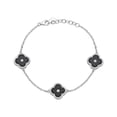 thumbnail image 1 of Lavari Jewelers Flora Women's Black Onyx Three-Station Flower Bracelet in 925 Sterling Silver with Cubic Zirconia Halo - 7-8 Inch Adjustable Cable Chain, 1 of 7