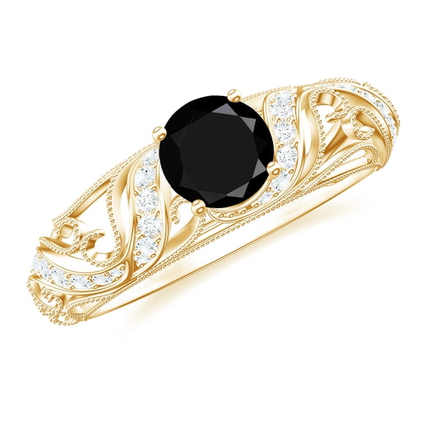 Black Onyx Vintage Inspired Ring with Diamond for Women (0.75 CT 
