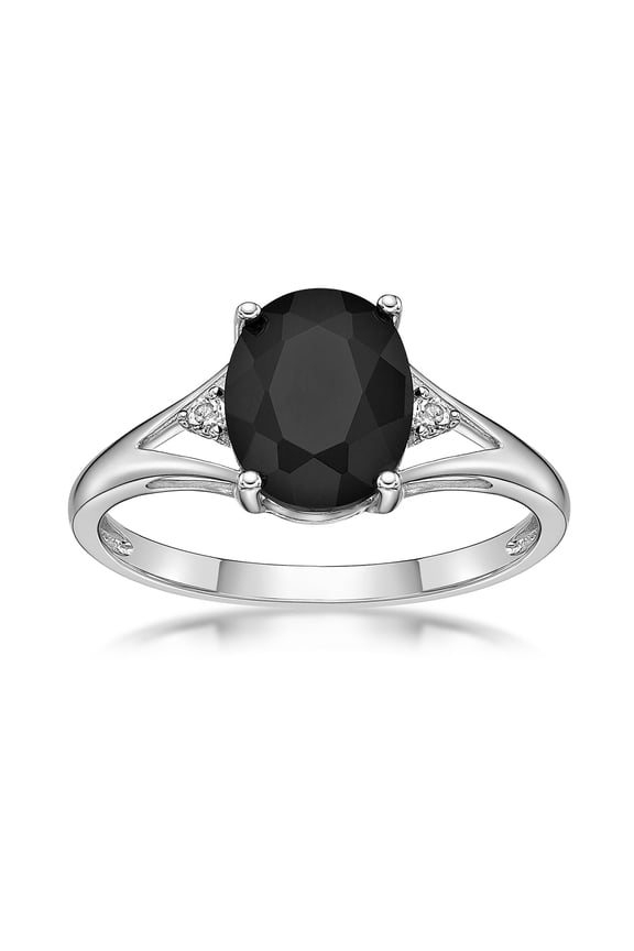 Black Onyx Women's Ring with White Topaz on Sides in 925 Sterling Silver Jewelry Gift For Women- Size 8