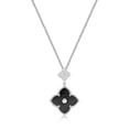 thumbnail image 1 of Black Onyx and Cubic Zirconia Double Flower Pendant Necklace for Women in 925 Sterling Silver 16-18 Inches Adjustable Spring Ring by Lavari Jewelers, 1 of 4