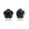 thumbnail image 1 of Black Onyx and Cubic Zirconia Five Petal Flower Stud Earrings for Women in 925 Sterling Silver with Friction Back by Lavari Jewelers, 1 of 4