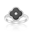thumbnail image 1 of Black Onyx and Cubic Zirconia Four Leaf Clover Ring for Women in 925 Sterling Silver Size 7 by Lavari Jewelers, 1 of 3