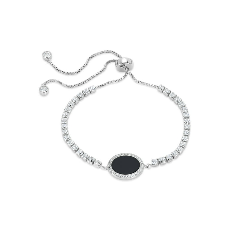 Sterling Silver Oval Onyx with Black and White CZ Necklace Sterling Silver Oval Onyx with Black and White CZ Necklace