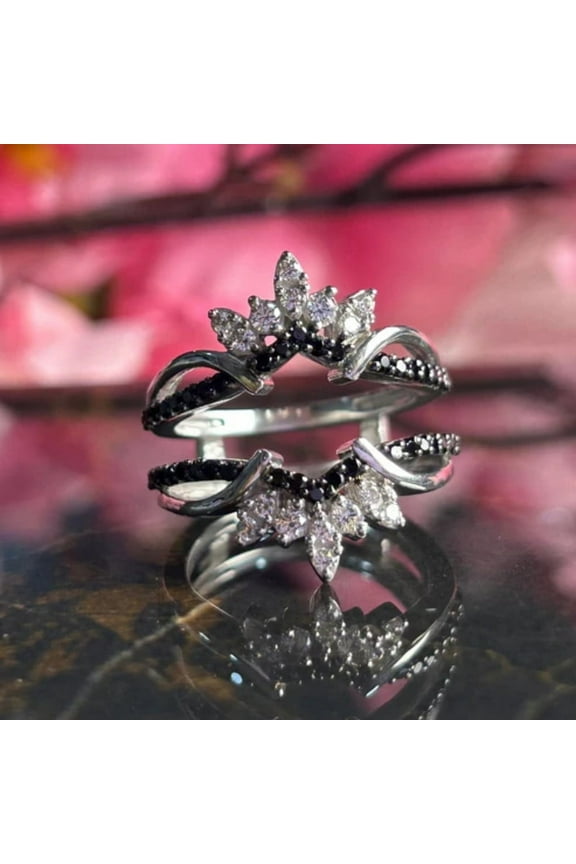 Black Onyx and White Diamond Wedding Ring Enhancer&nbsp;in 925 Sterling Silver