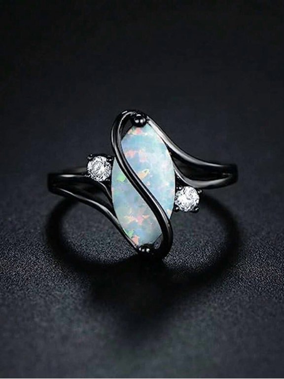 Black Opal & Cubic Zirconia Swirl Wrap Ring Fashion Jewelry