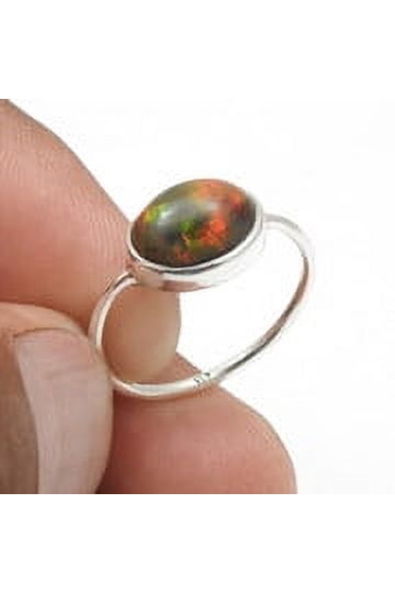 Black Opal Gemstone Solid Silver Statement Elegant Band Valentine Gift Ring US 7
