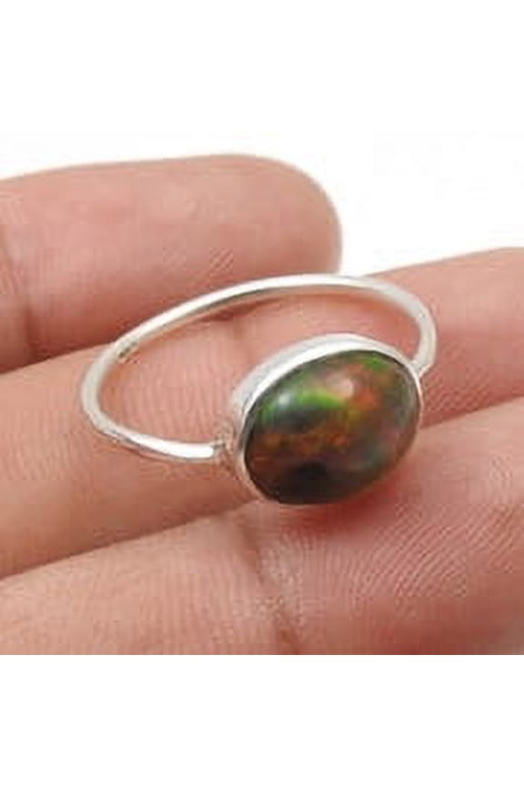 Black Opal Gemstone Solid Sterling Silver Band Statement New Ring Jewelry Size 8