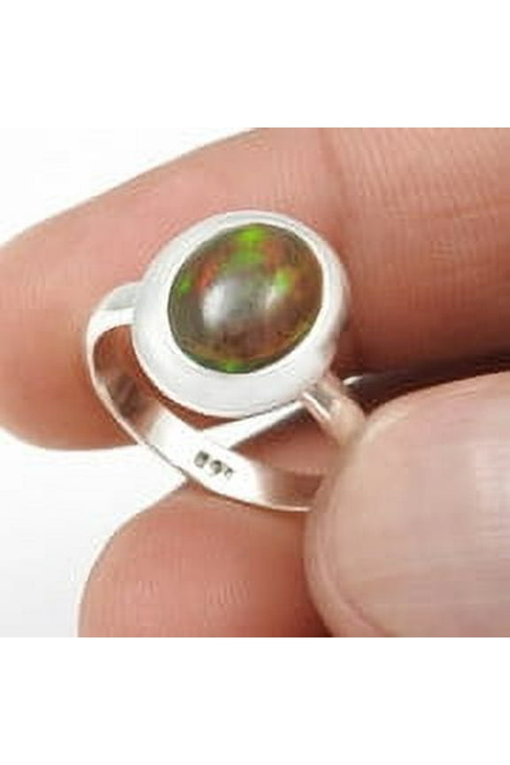 Black Opal Gemstone Solid Sterling Silver Cocktail Bezel Ring Jewelry Size 5.5