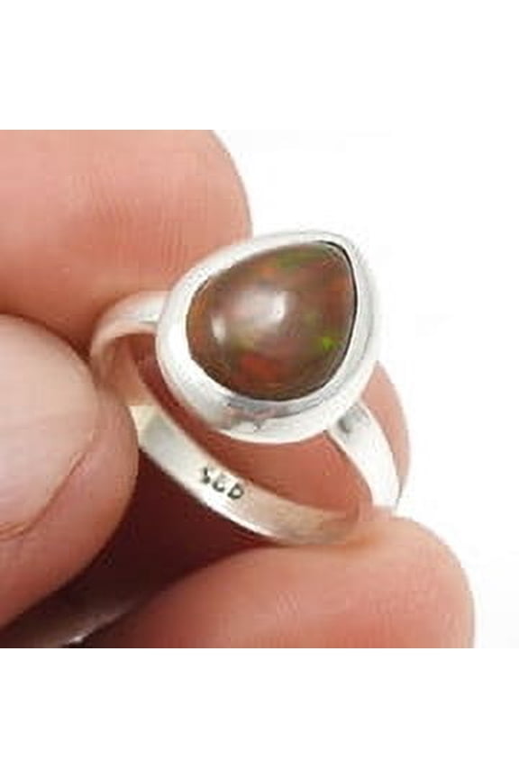 Black Opal Gemstone Solid Sterling Silver Statement Band Wedding New Ring Size 6
