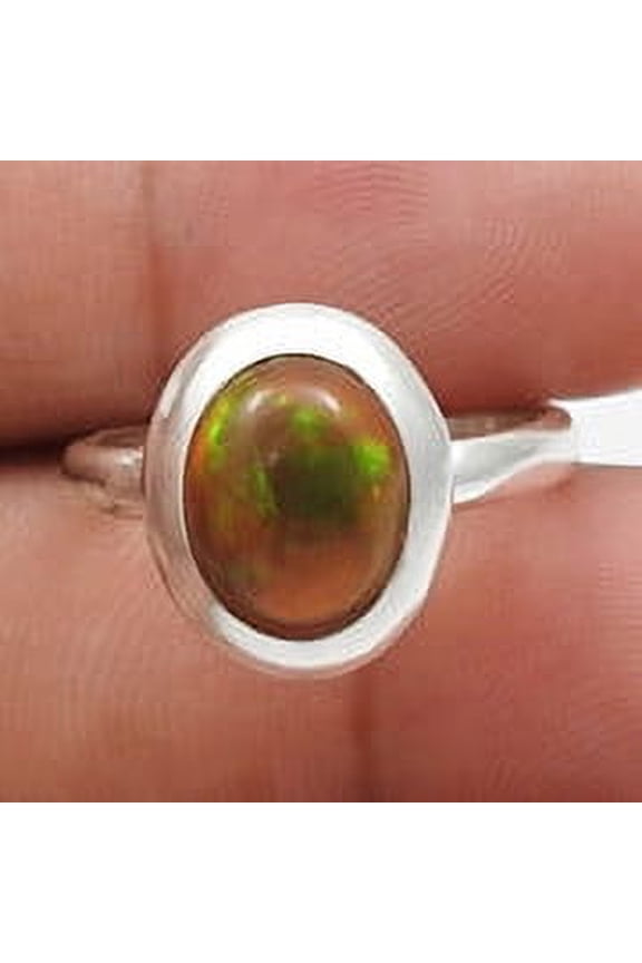 Black Opal Gemstone Trendy Bezel Band Wedding New Ring Jewelry Size 8 925 Silver