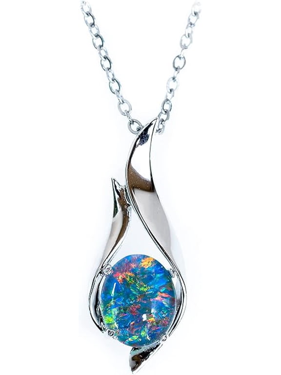 GemEmporium Black Opal Pendant October Birthstone Jewelry Opal Pendant Black Gemstone Jewelry Birthday / Christmas Gifts For Her