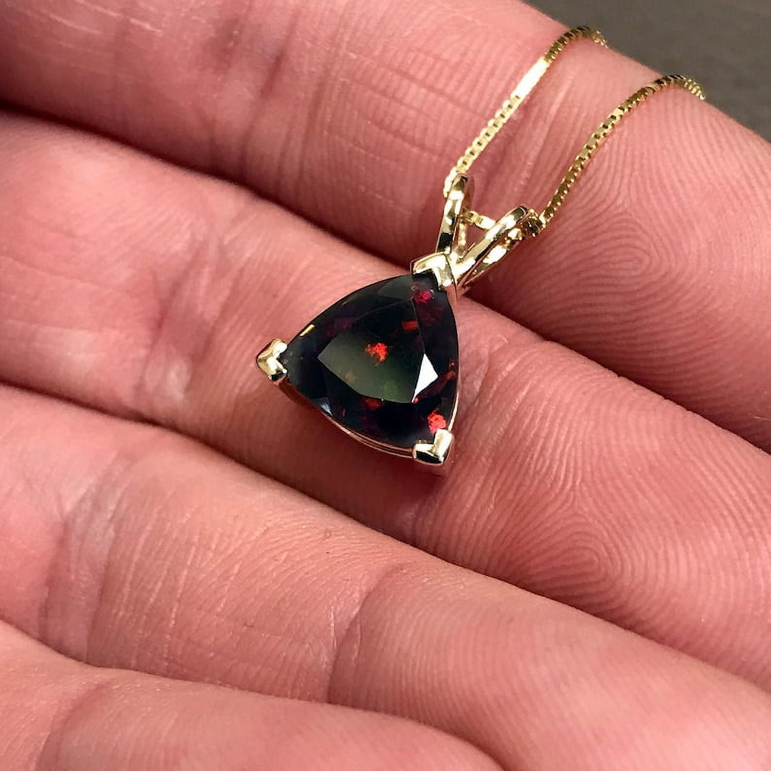 Black Opal Pendant, Opal Necklace, Genuine Black Opal, Dark Opal Pendant, Trillion Pendant, Triangle Pendant, October Birthstone Jewelry