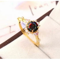 Black Opal Solitaire Engagement Ring 925 Silver Ring For Women 14K Gold Plated Opal Wedding Ring Unique Dainty Bridal Ring Anniversary Gift.