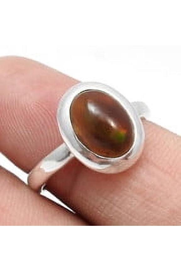Black Opal Stone 925 Sterling Silver Cocktail Bezel Birthday Ring Jewelry Size 7