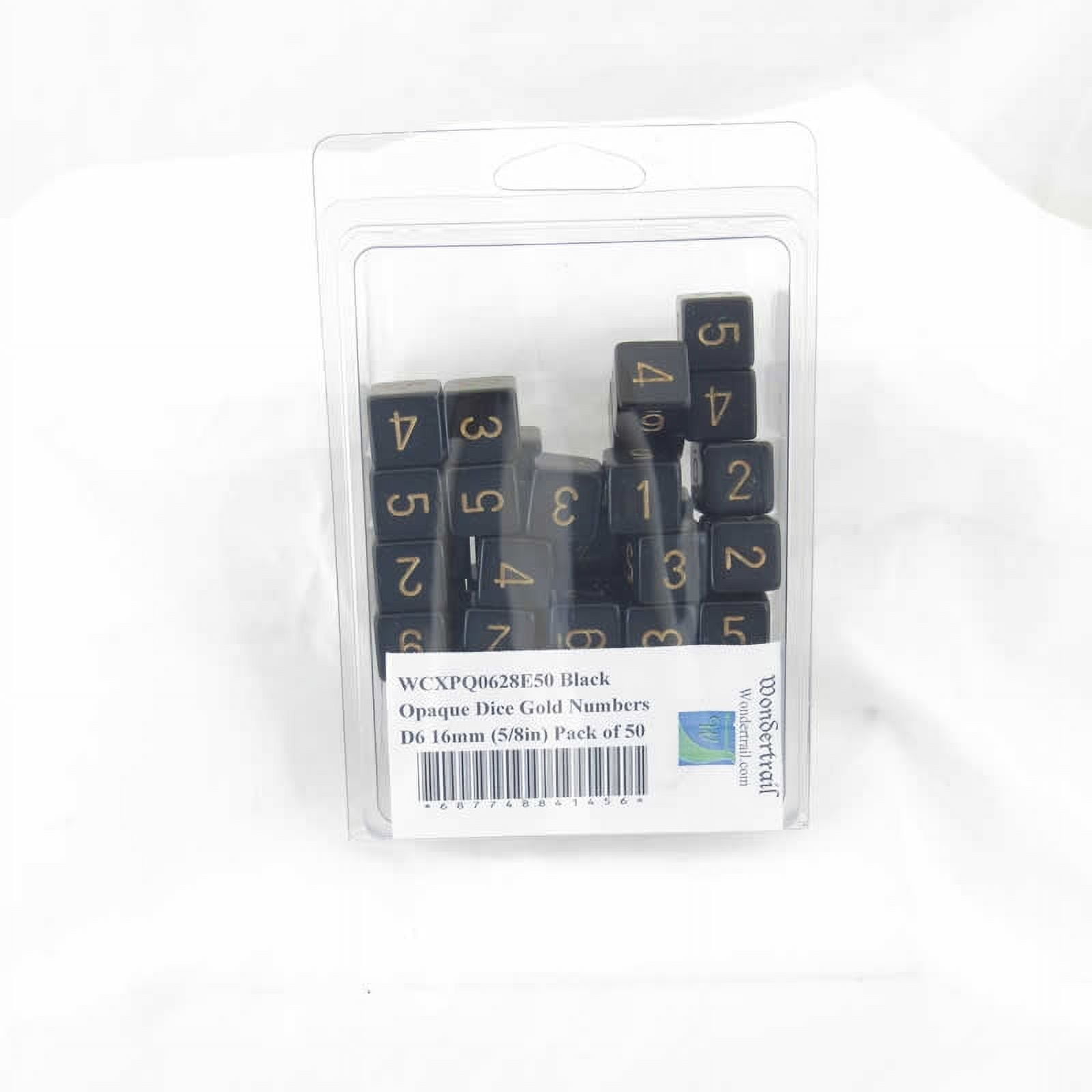 Black Opaque Dice with Gold Numbers D6 Aprox 16mm (5/8in) Pack of 50 Wondertrail