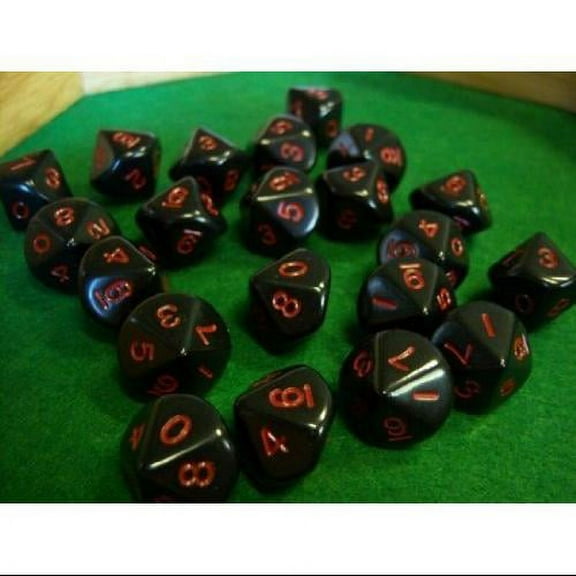 Black Opaque Dice with Red Numbers D10 16mm (5/8in) Pack of 10 Koplow Games