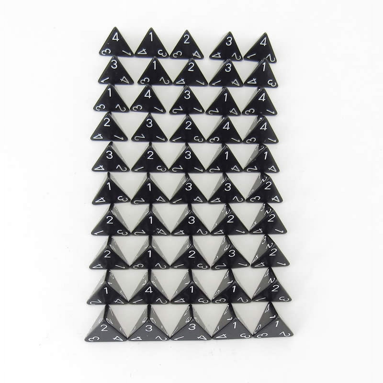 Black Opaque Dice with White Numbers D4 Aprox 16mm (5/8in) Pack of 50 Wondertrail
