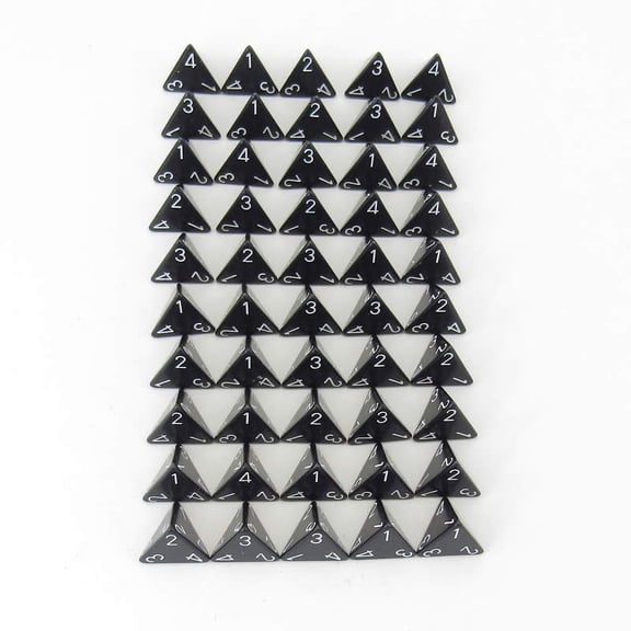 Black Opaque Dice with White Numbers D4 Aprox 16mm (5/8in) Pack of 50 Wondertrail