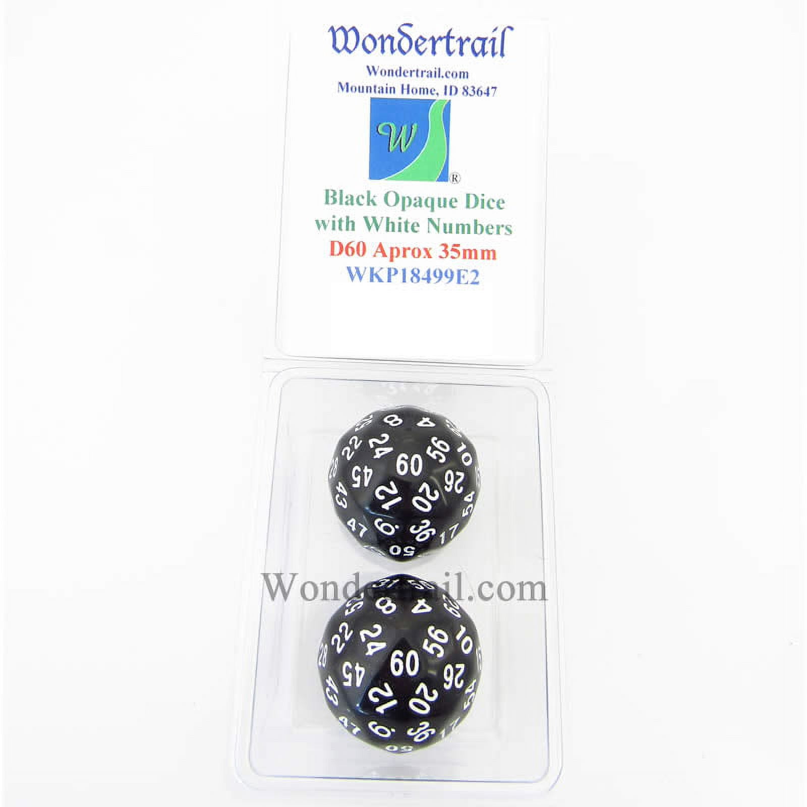Black Opaque Dice with White Numbers D60 35mm (1.38in) Pack of 2 Wondertrail