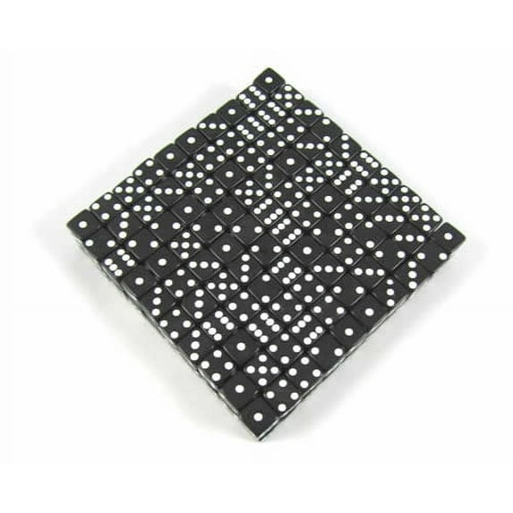 Black Opaque Dice with White Pips D6 8mm (5/16in) Bulk Pack of 200 Koplow Games
