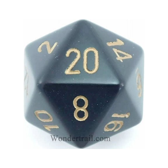 Black Opaque Die with Gold Numbers D20 34mm (1.34in) Pack of 1 Chessex