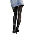thumbnail image 1 of Black Opaque Patterned Tights with a Silver Zipper on the Back For Women, 1 of 3