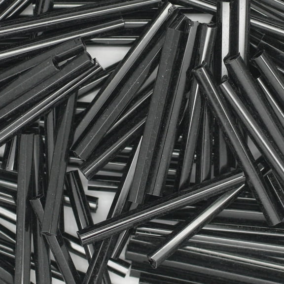 Black Opaque Shiny Bugle Beads Czech Glass 25mm 1" Extra Long