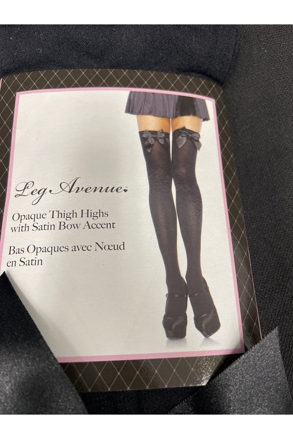 Black Opaque Thigh Highs W/Satin Ruffle Trim & Bow OS (90165 lbs)