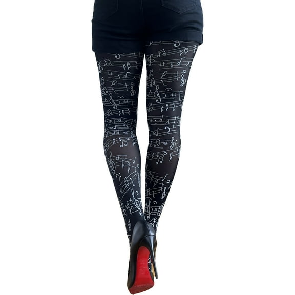 Black Opaque Tights Musical Notes for women S/M
