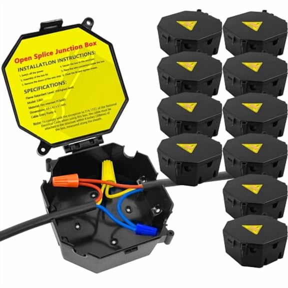 Black Open Splice Junction (10 Pack), Splice Wire Electrical Junction with Cover V0 Flame Retardant Rating(Highest Level)$$Tools & Hardware Other