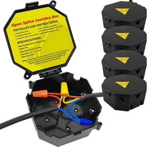 Black Open Splice Junction Box (4 Pack), Electrical Splice Box Wire Junction Box with Cover V0 Flame Retardant Rating(Highest Level)