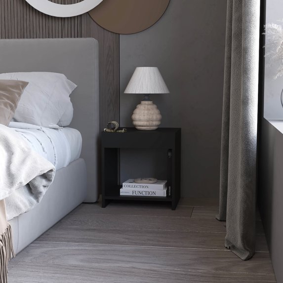 Black Open Storage Nightstand For Bedroom - Fits Seamlessly Into Your Decor Modern With Practical Design Enhances Aesthetics