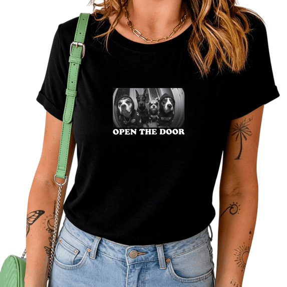 Black Open The Door Gangster Dogs Meme Graphic Tees Print Tshirt Shirts Funny Dog Lover Casual Tops S-5XL