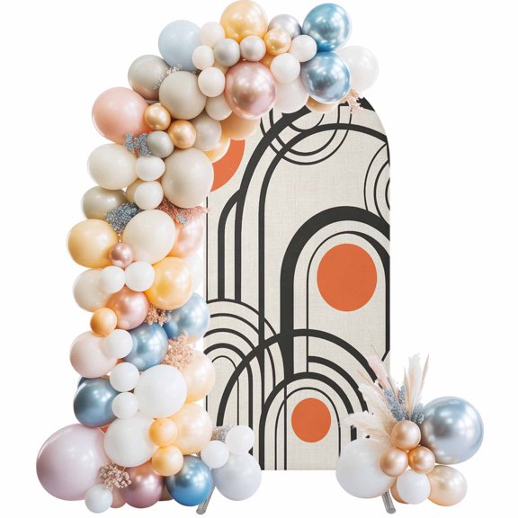 Black Orange Arch Backdrop Cover 5 FT Abstract Line Boho Minimalist Mid Century Arch Geometric Stretchy Elastic Arch Stand Covers Spandex Arched Background Birthday Wedding Decoration (No Stand)