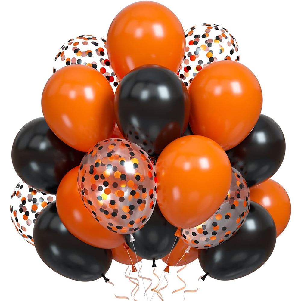 Black Orange Balloons Set, 60 Pieces 12 Inch Black Orange Latex Balloons Halloween Balloons with Confetti Balloons Helium Balloon for Birthday Baby Shower Wedding Halloween