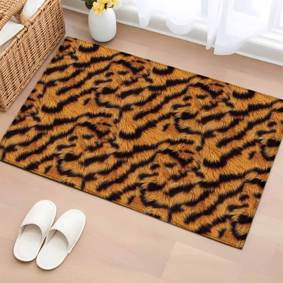 Black Orange Bathroom Mats 2x3 FT,Non Slip Small Kitchen Mat,Vintage Abstract Tiger Stripes Fur Patterned Washable Soft Backed Front Door Throw Rugs Indoor Outdoor Doormats for Entryway Sink