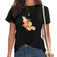thumbnail image 1 of Black Orange Blossom & Fruit Print T-Shirt Women's Casual Loose Fit Short Sleeve Fresh Citrus Aesthetic Graphic Tee Tops S-5XL, 1 of 5