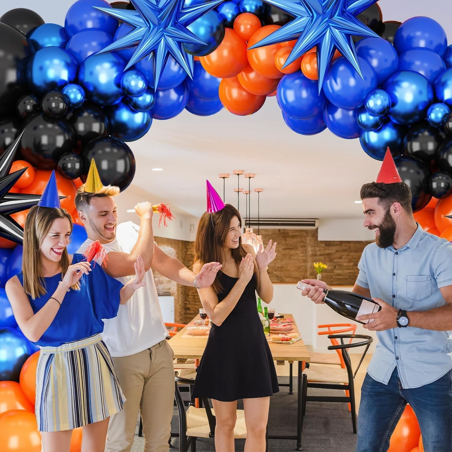 Black Orange Blue Balloon Arch Kit with Royal Blue Black Garland and ...