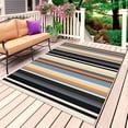 thumbnail image 1 of Black Orange Blue Striped Outdoor Rug for Patio/Deck/Porch, Non-Slip Large Area Rug 6 x 9 Ft, Modern Stripes Art Farmhouse Indoor Outdoor Rugs Washable Area Rugs, Reversible Camping Rug Carpet Runner, 1 of 8