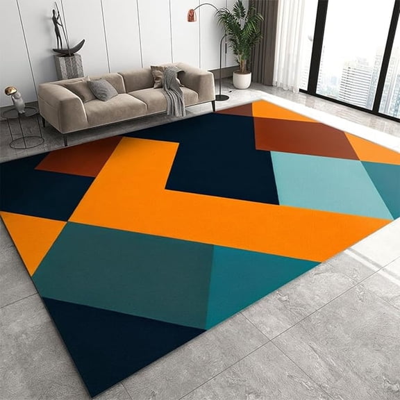 Black Orange Brown Gradient Geometry Area Rug, Colorful Geometric Art Non-Slip Kids Rugs, Upholstery Rug With Non-Slip Backing For Kids Bedroom Living Room Dining Room Study 5x6ft