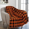 thumbnail image 1 of Black and Orange Buffalo Plaid Fleece Throw Blanket for Couch, Soft Halloween Flannel Blanket for Sofa, Orange Checkered Plaid Fall Couch Throw, Warm Cozy Fall Bed Blanket Decor Gift, Plaid, 1 of 7