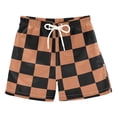 thumbnail image 1 of Black Orange Checked Pattern Swim Trunks Quick Dry Beach Pool Board Shorts Lightweight Stylish Print Sizes 2T to XL, 1 of 8