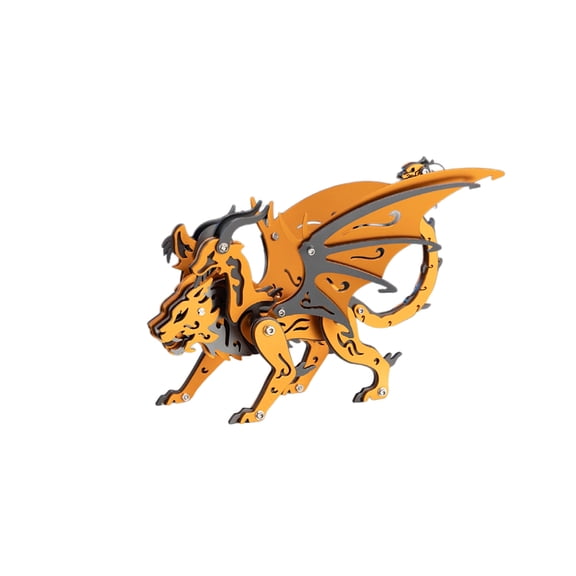 Black & Orange Chimera DIY 3D Metal Assembly Model – 50PCS Stainless Steel Aluminum & Copper Puzzle, Zodiac Mythical Creature Mechanical Sculpture for Enthusiast