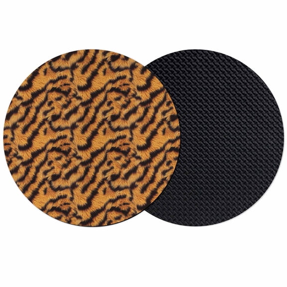 Black Orange Coasters Set of 2, Vintage Abstract Tiger Stripes Fur Patterned Absorbent Coasters for Drinks, Coaster for Bar Office Dining Coffee Table Accessories Decor, Non Slip Round Desk Coaster