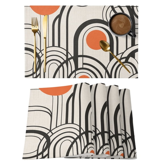 Black Orange Cotton Linen Placemats Set of 6, Abstract Line Boho ...
