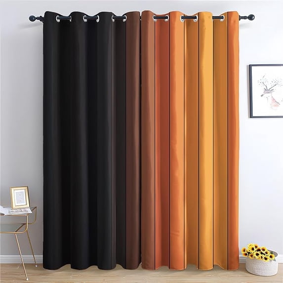 Black Orange Curtains for Bedroom Living Room, Modern Art Blackout ...